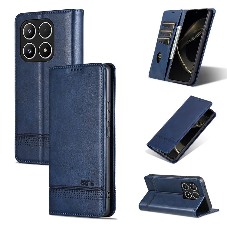 For Xiaomi 17 AZNS Magnetic Calf Texture Flip Leather Phone Case(Dark Blue)