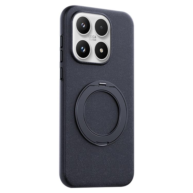 For Xiaomi 17 Boundless Series Rock Sand Magnetic Phone Case with 360 Degree Rotating Alloy Stand(Black)