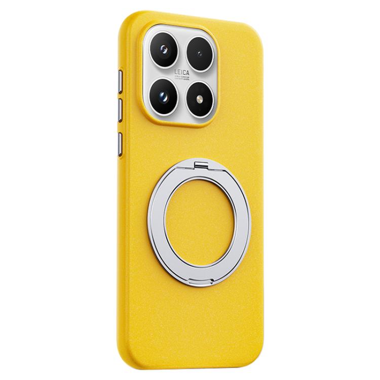 For Xiaomi 17 Boundless Series Rock Sand Magnetic Phone Case with 360 Degree Rotating Alloy Stand(Yellow)