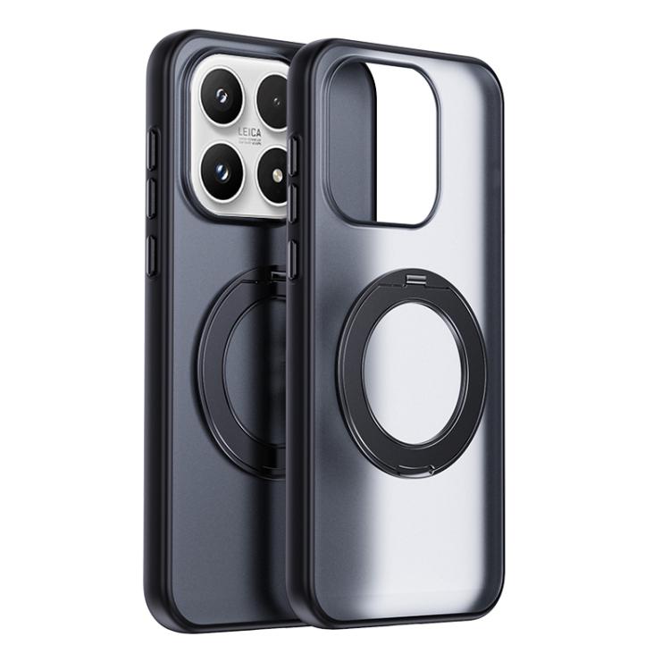 For Xiaomi 17 Boundless Transparent Series Skin Feel Frosted Clear Magnetic Phone Case with Rotating Holder(Transparent Black)
