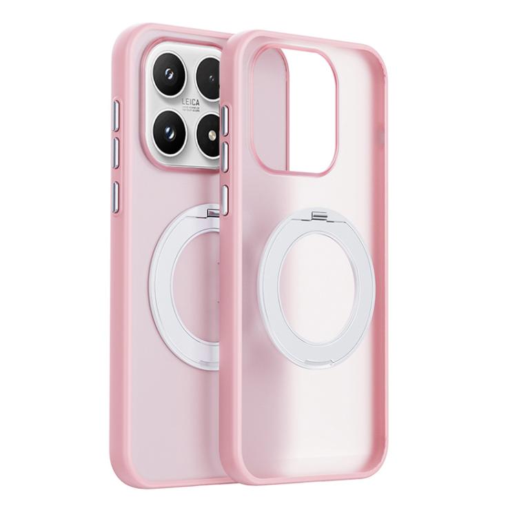For Xiaomi 17 Boundless Transparent Series Skin Feel Frosted Clear Magnetic Phone Case with Rotating Holder(Transparent Pink)