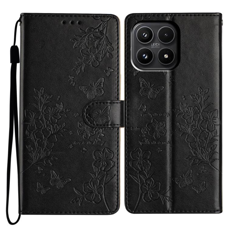 For Xiaomi 17 Butterflies and Flowers Leather Phone Case(Black)
