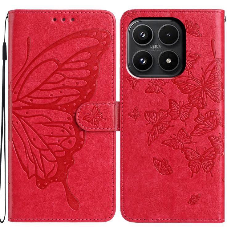 For Xiaomi 17 Butterfly Flutter Pattern Embossed Leather Phone Case(Red)