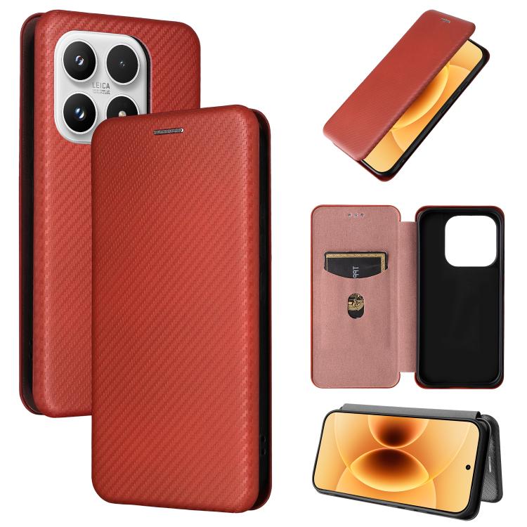 For Xiaomi 17 Carbon Fiber Texture Flip Leather Phone Case(Brown)