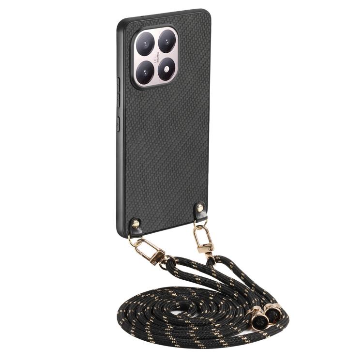 For Xiaomi 17 Carbon Fiber Texture Leather Back Cover Phone Case with Crossbody Strap(Black)