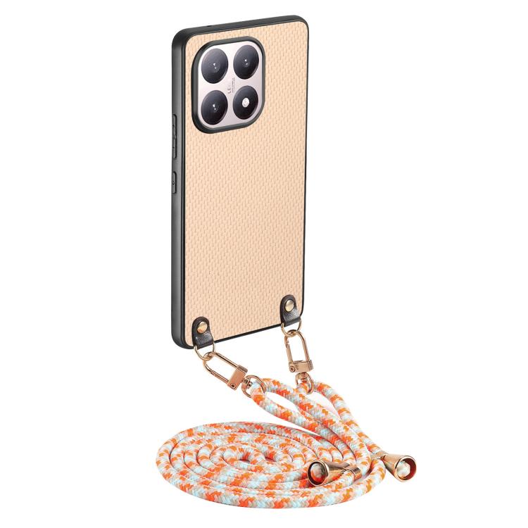 For Xiaomi 17 Carbon Fiber Texture Leather Back Cover Phone Case with Crossbody Strap(Khaki)