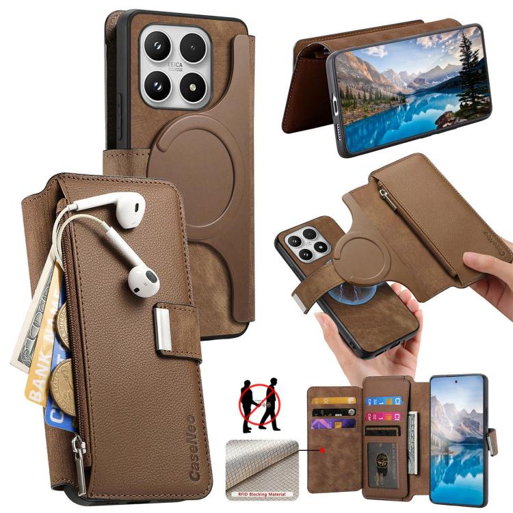 For Xiaomi 17 CaseNeo MagSafe RFID Anti-theft Zipper Wallet Retro Leather Phone Case(Brown)