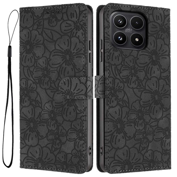 For Xiaomi 17 Cherry Blossoms Embossed Leather Phone Case(Black)