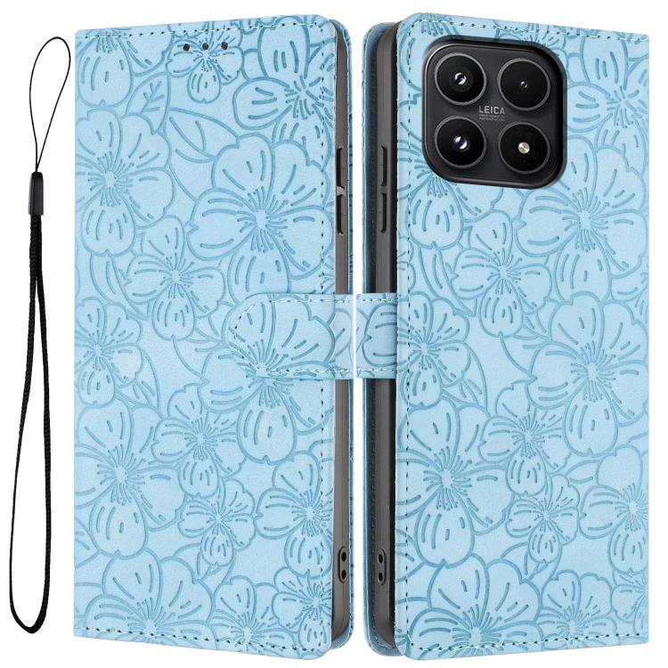 For Xiaomi 17 Cherry Blossoms Embossed Leather Phone Case(Light Blue)