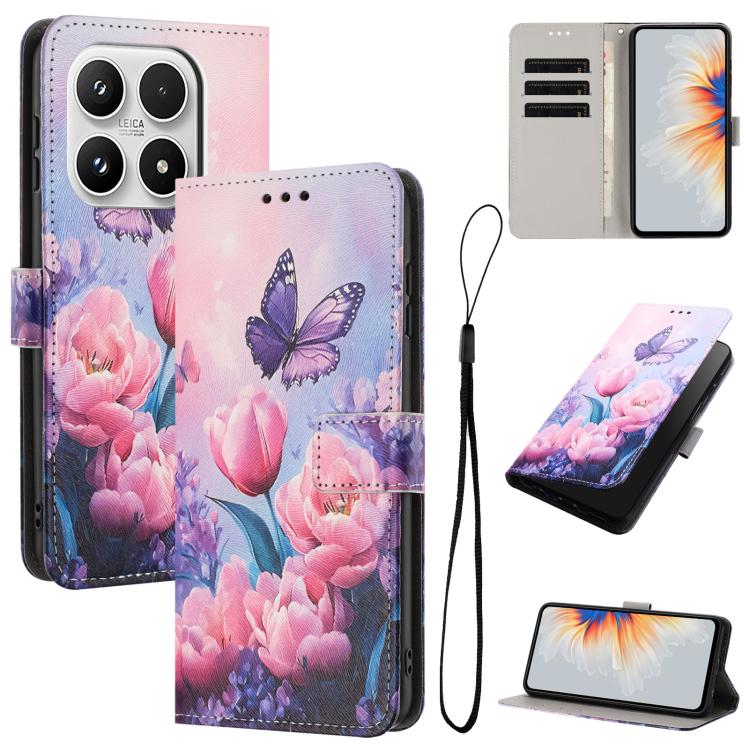 For Xiaomi 17 Color Drawing Pattern Leather Phone Case(Pink Butterfly)