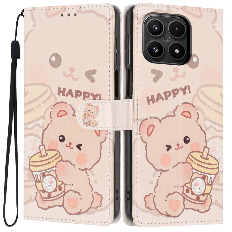 For Xiaomi 17 Colorful Painting Vegan Leather Phone Case with Lanyard(Milk Tea Bear)