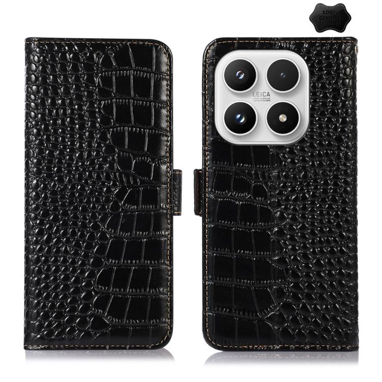 For Xiaomi 17 Crocodile Top Layer Cowhide Leather Phone Case(Black)