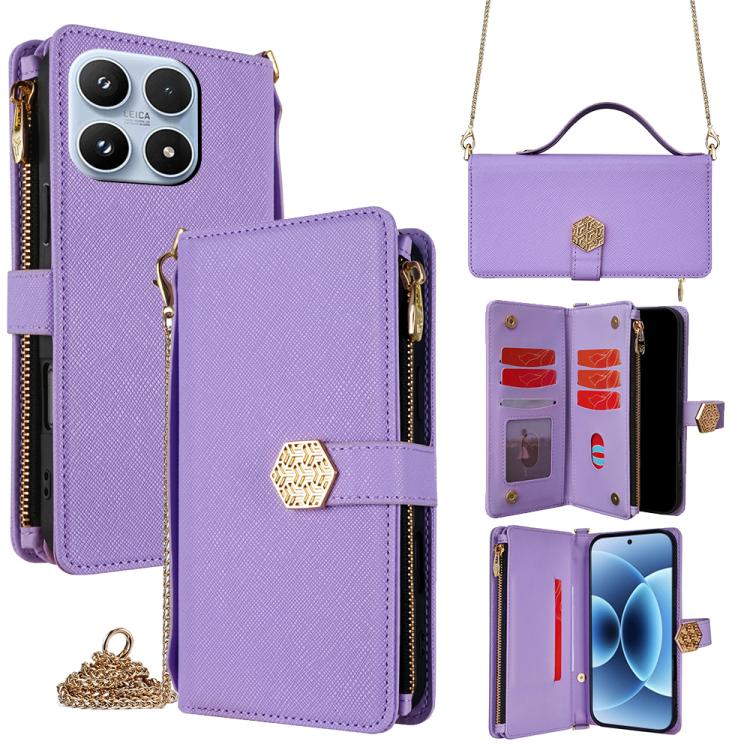 For Xiaomi 17 Crossbody Handle Cross Texture Leather Phone Case(Purple)