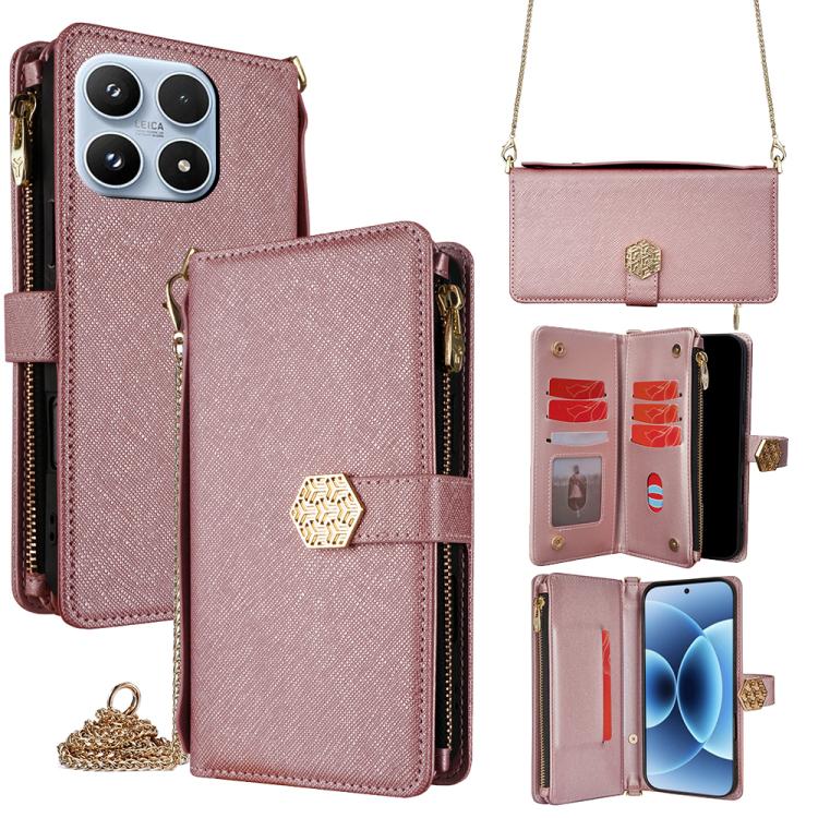 For Xiaomi 17 Crossbody Handle Cross Texture Leather Phone Case(Rose Gold)