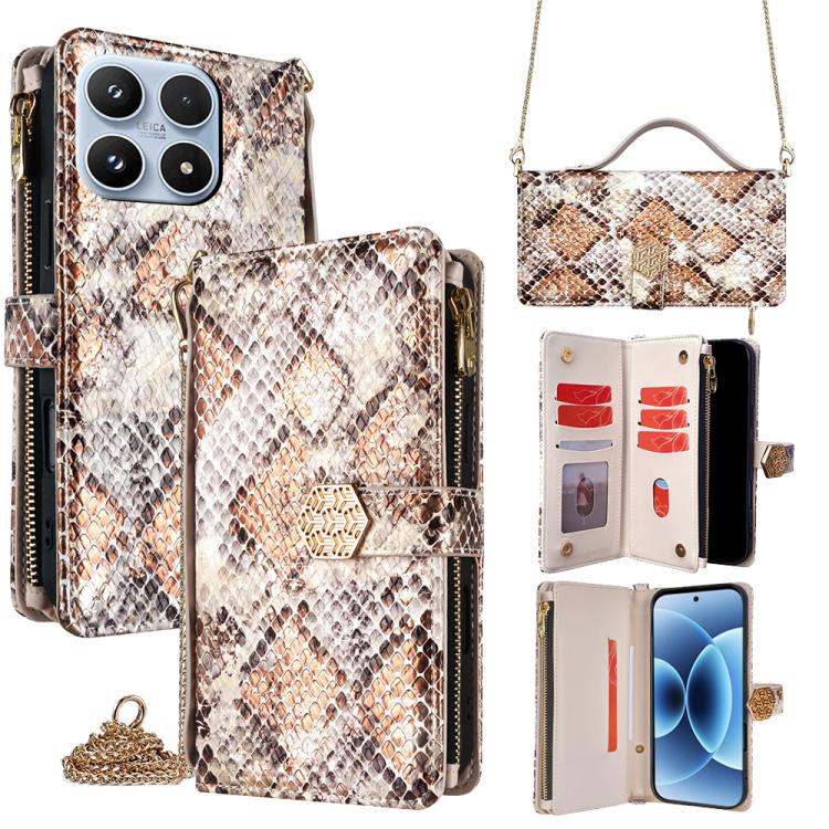 For Xiaomi 17 Crossbody Handle Snake Texture Leather Phone Case(White)