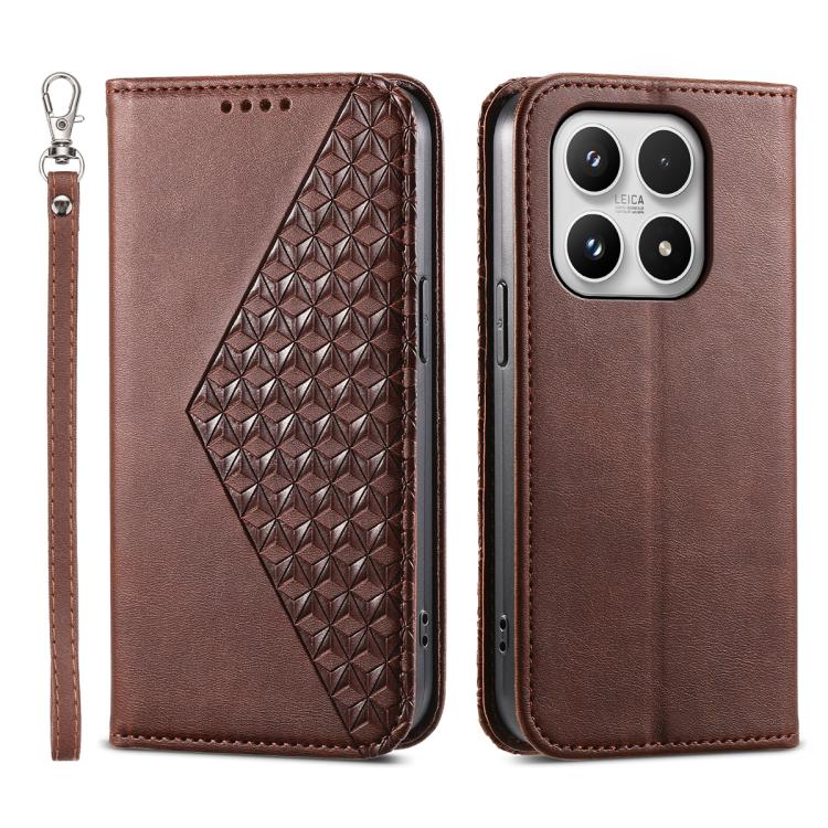For Xiaomi 17 Cubic Grid Calf Texture Magnetic Leather Phone Case(Brown)