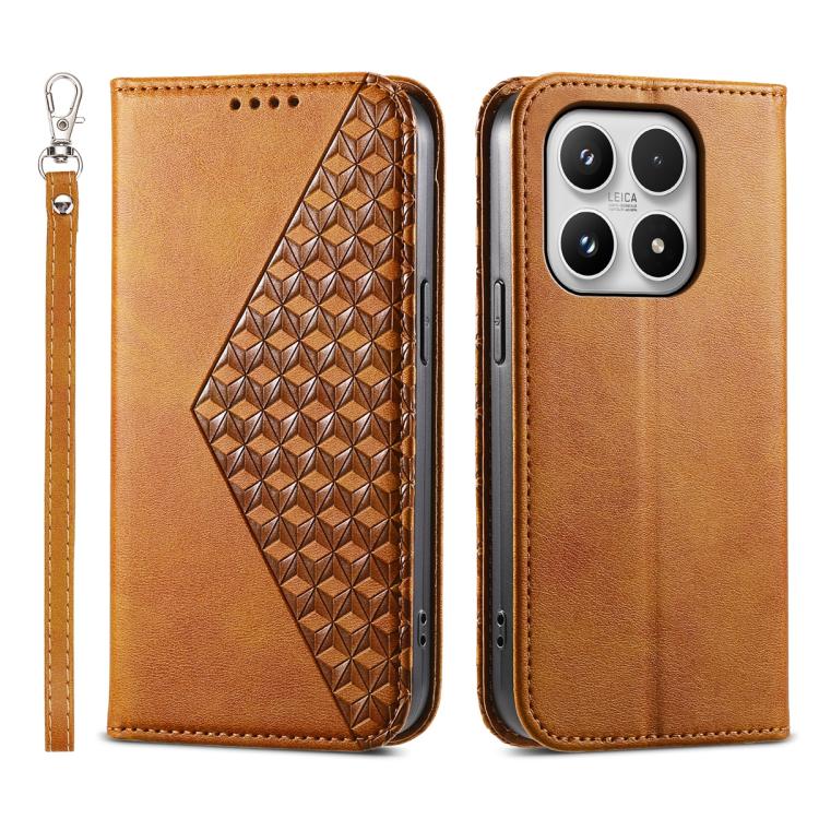 For Xiaomi 17 Cubic Grid Calf Texture Magnetic Leather Phone Case(Yellow)