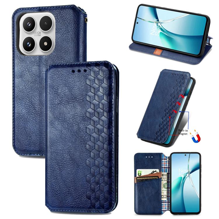 For Xiaomi 17 Cubic Grid Pressed Magnetic Leather Phone Case(Blue)