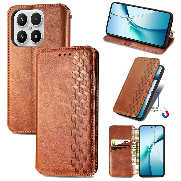 For Xiaomi 17 Cubic Grid Pressed Magnetic Leather Phone Case(Brown)