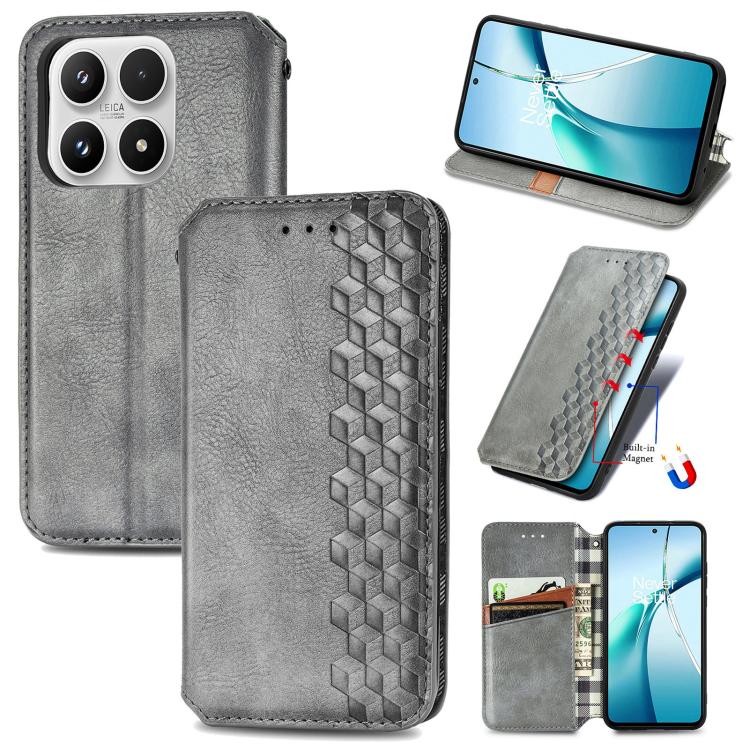 For Xiaomi 17 Cubic Grid Pressed Magnetic Leather Phone Case(Gray)