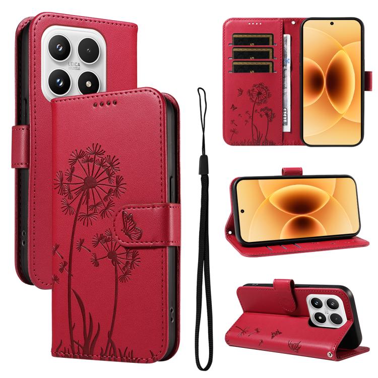 For Xiaomi 17 Dandelion Embossed Pattern Flip Leather Phone Case(Red)