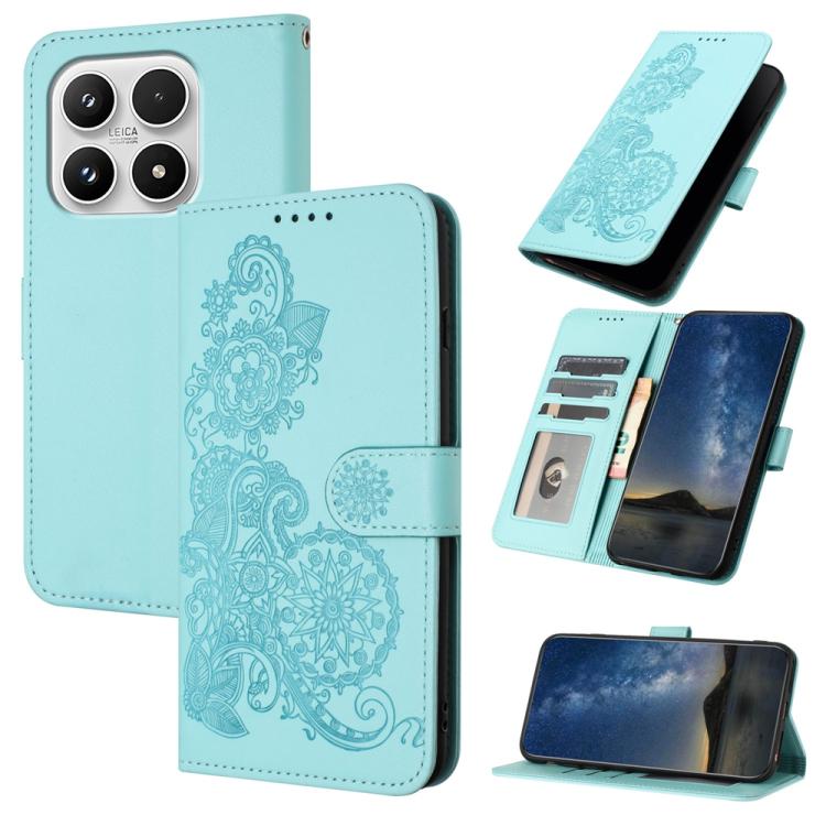 For Xiaomi 17 Datura Flower Embossed Flip Leather Phone Case(Light Blue)