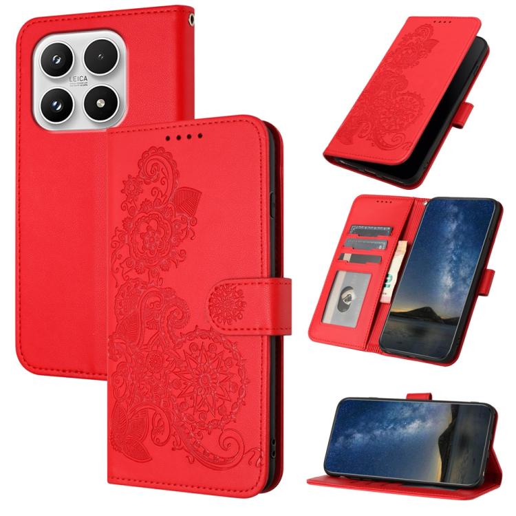 For Xiaomi 17 Datura Flower Embossed Flip Leather Phone Case(Red)