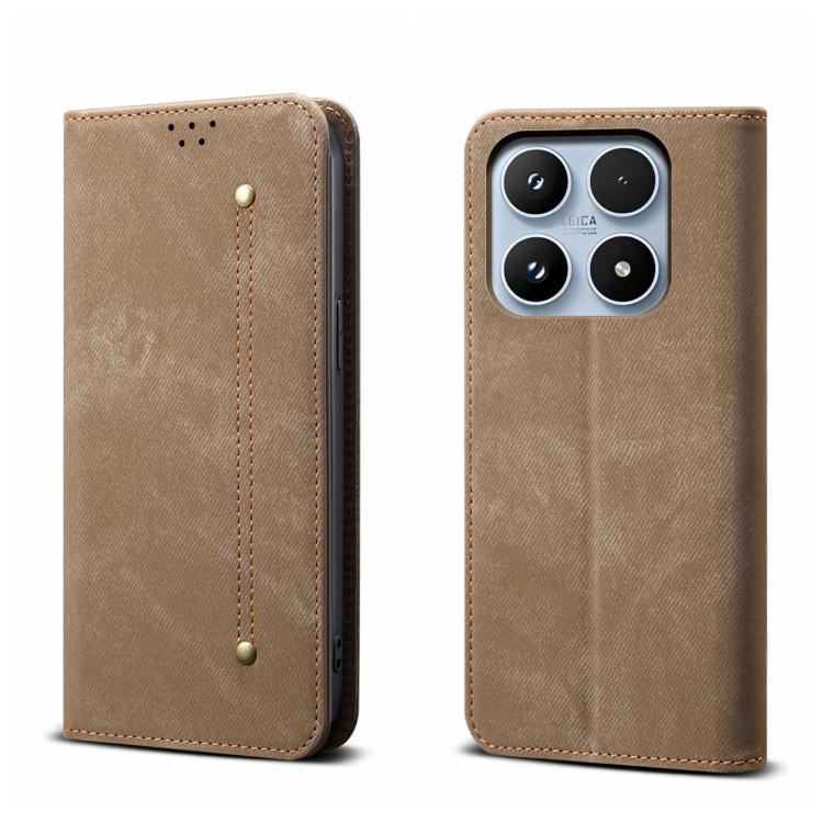 For Xiaomi 17 Denim Texture Casual Style Horizontal Flip Leather Case(Khaki)