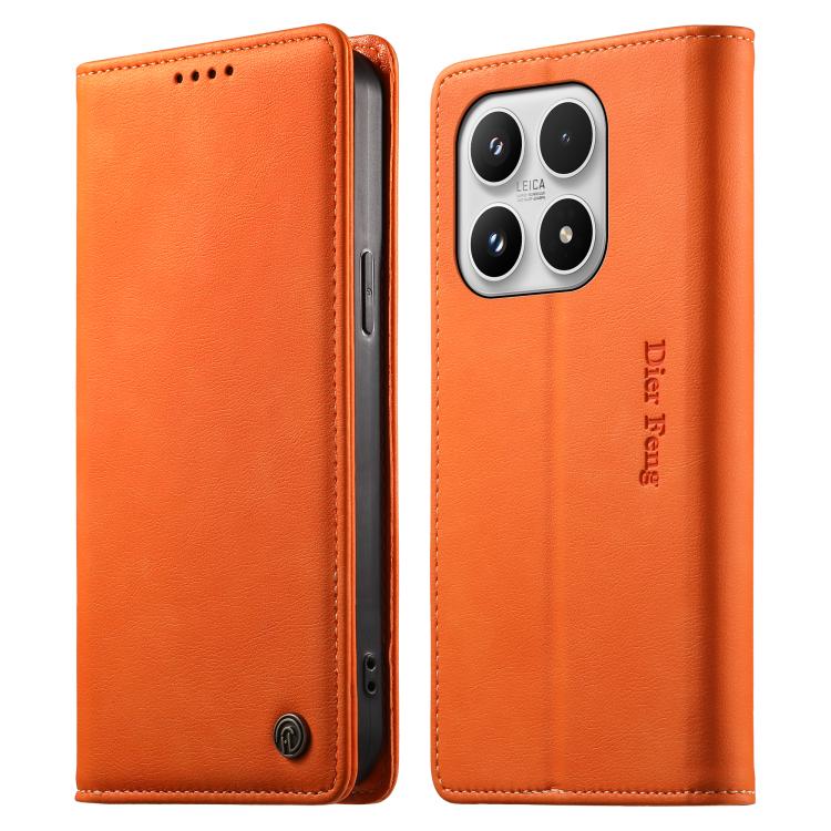 For Xiaomi 17 Dierfeng Metal Snap Magnetic RFID Vegan Leather Phone Case(Orange)
