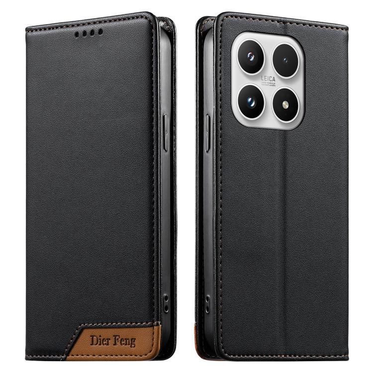 For Xiaomi 17 Dierfeng Splicing Strong Magnetic RFID Vegan Leather Phone Case(Black)