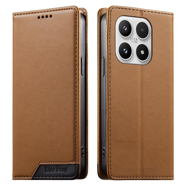 For Xiaomi 17 Dierfeng Splicing Strong Magnetic RFID Vegan Leather Phone Case(Brown)