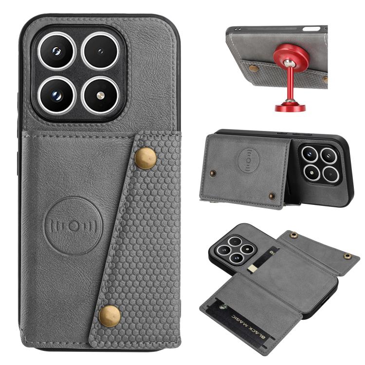 For Xiaomi 17 Double Buckle Card Slots Magnetic Phone Case(Grey)