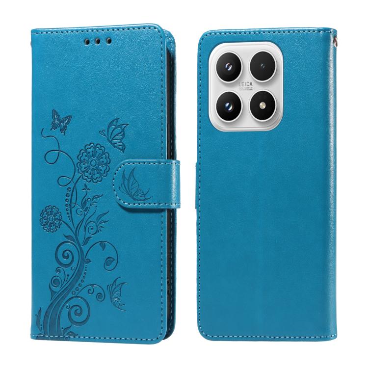 For Xiaomi 17 Embossed Butterfly Flowers Leather Phone Case(Blue)
