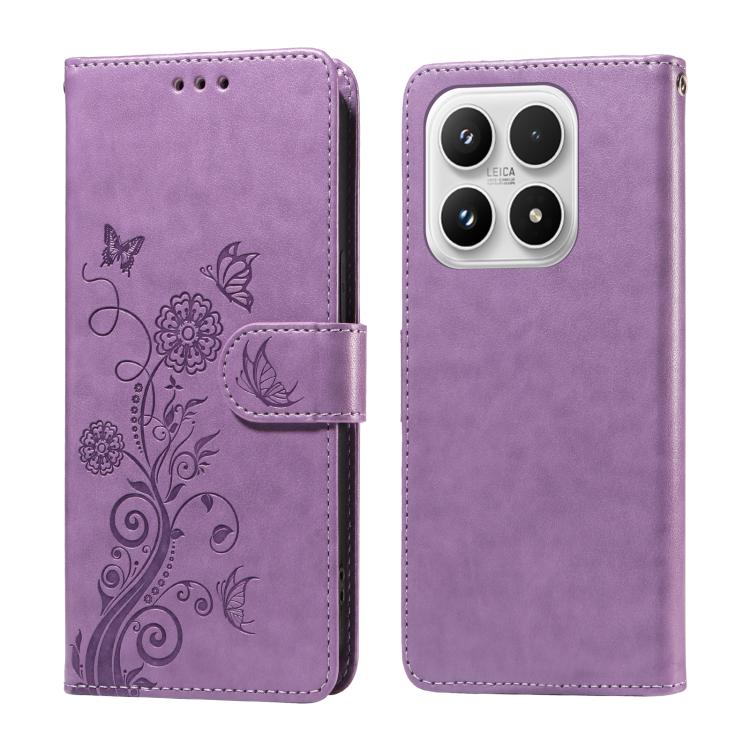 For Xiaomi 17 Embossed Butterfly Flowers Leather Phone Case(Purple)