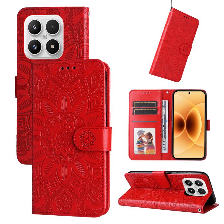 For Xiaomi 17 Embossed Sunflower Leather Phone Case(Red)