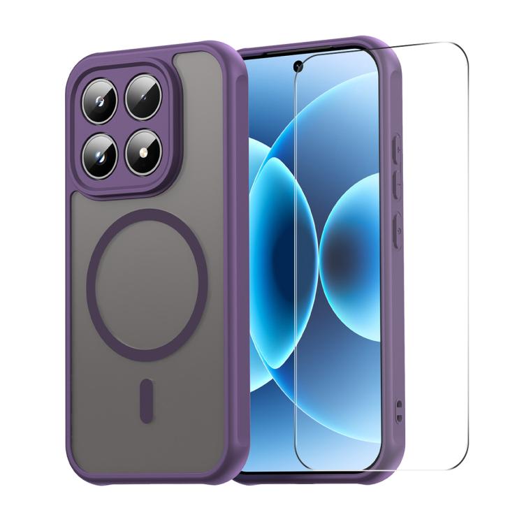 For Xiaomi 17 ENKAY Hat-Prince MagSafe Matte Translucent Shockproof Phone Case with 0.18mm High Aluminum-silicon Glass Film(Purple)