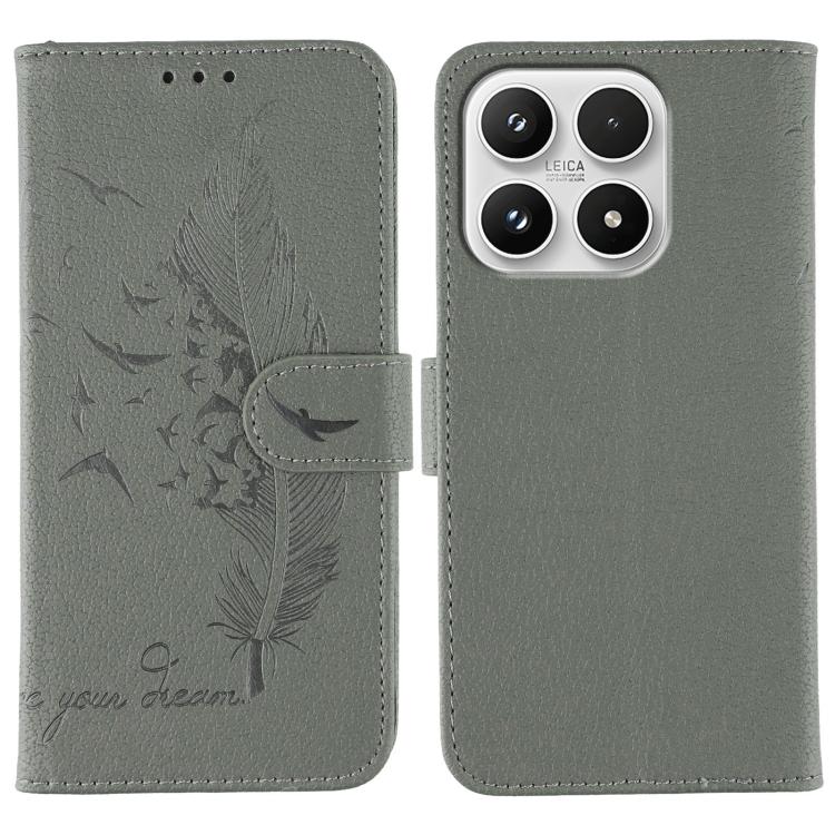 For Xiaomi 17 Feather Pattern Litchi Texture Leather Phone Case(Gray)