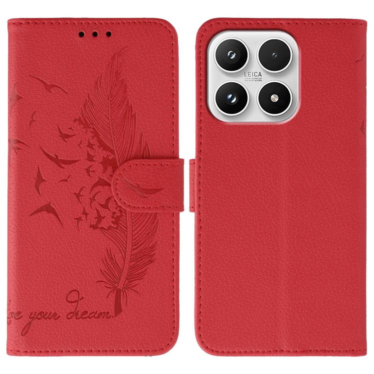 For Xiaomi 17 Feather Pattern Litchi Texture Leather Phone Case(Red)