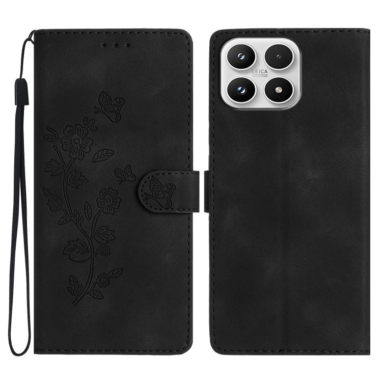 For Xiaomi 17 Flower Butterfly Embossing Pattern Leather Phone Case(Black)