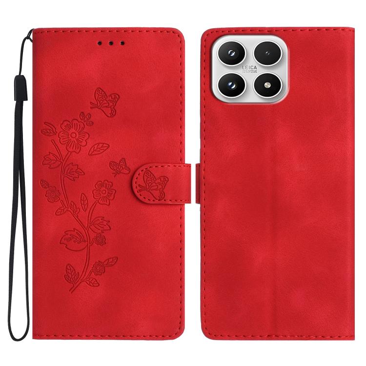 For Xiaomi 17 Flower Butterfly Embossing Pattern Leather Phone Case(Red)
