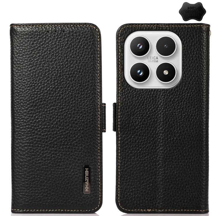 For Xiaomi 17 KHAZNEH Side-Magnetic Litchi Genuine Leather RFID Phone Case(Black)