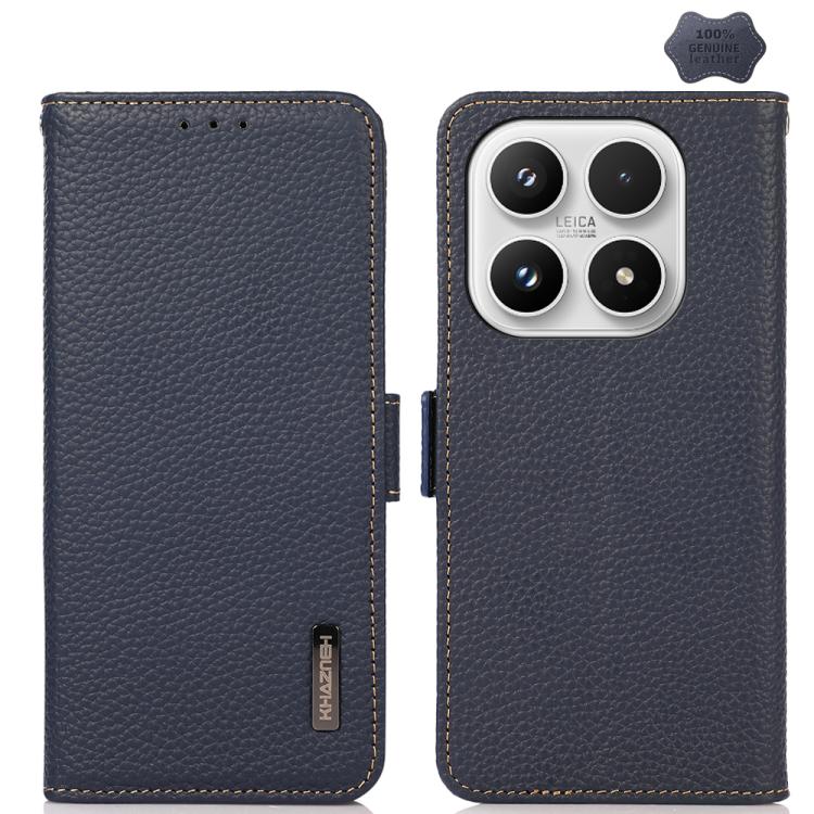 For Xiaomi 17 KHAZNEH Side-Magnetic Litchi Genuine Leather RFID Phone Case(Blue)