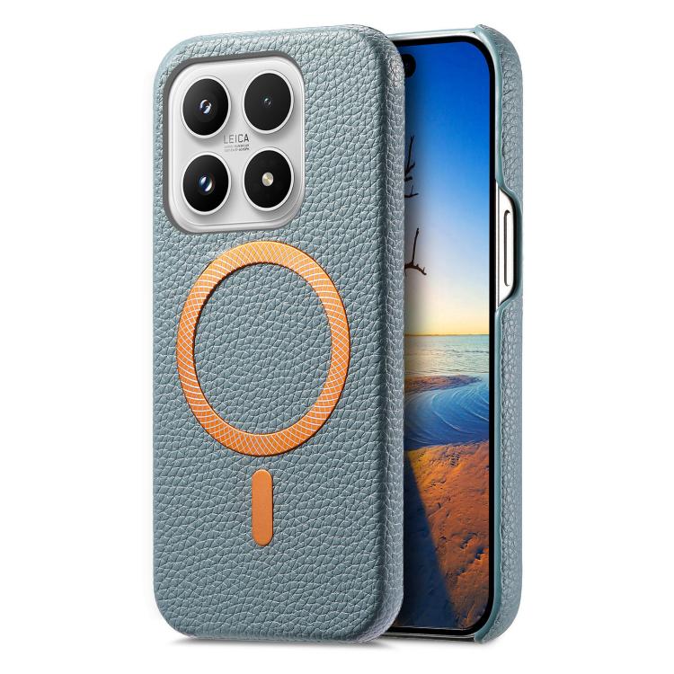For Xiaomi 17 Litchi Texture Brushed MagSafe PU Back Cover Phone Case(Blue)