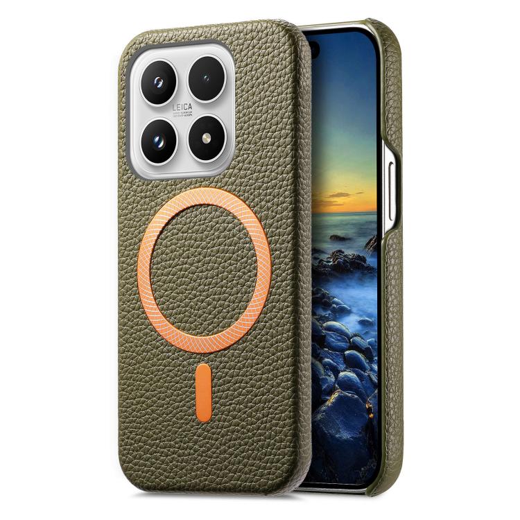 For Xiaomi 17 Litchi Texture Brushed MagSafe PU Back Cover Phone Case(Green)