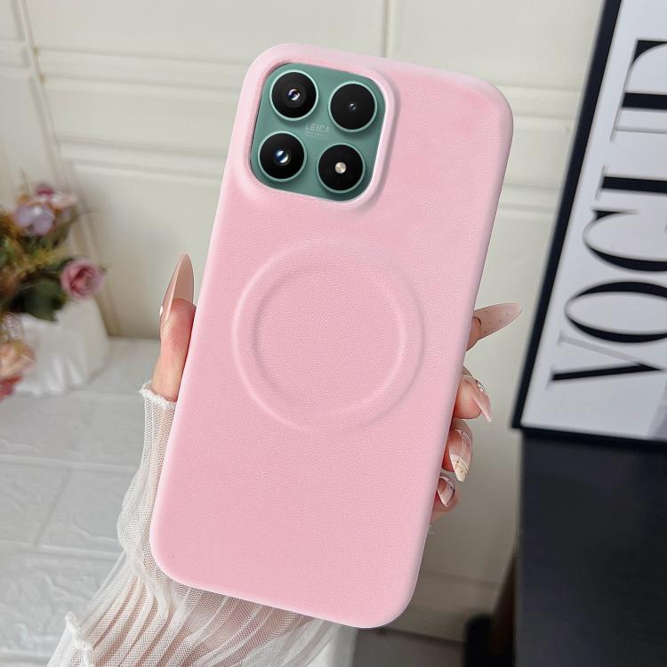 For Xiaomi 17 Matte Velvet Finish PC + Vegan Leather Magnetic Phone Case(Pink)