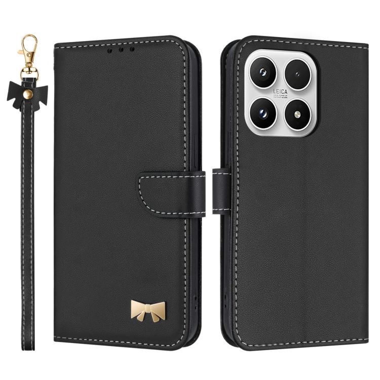 For Xiaomi 17 Metal Bow Leather Phone Case with Hand Strap(Black)