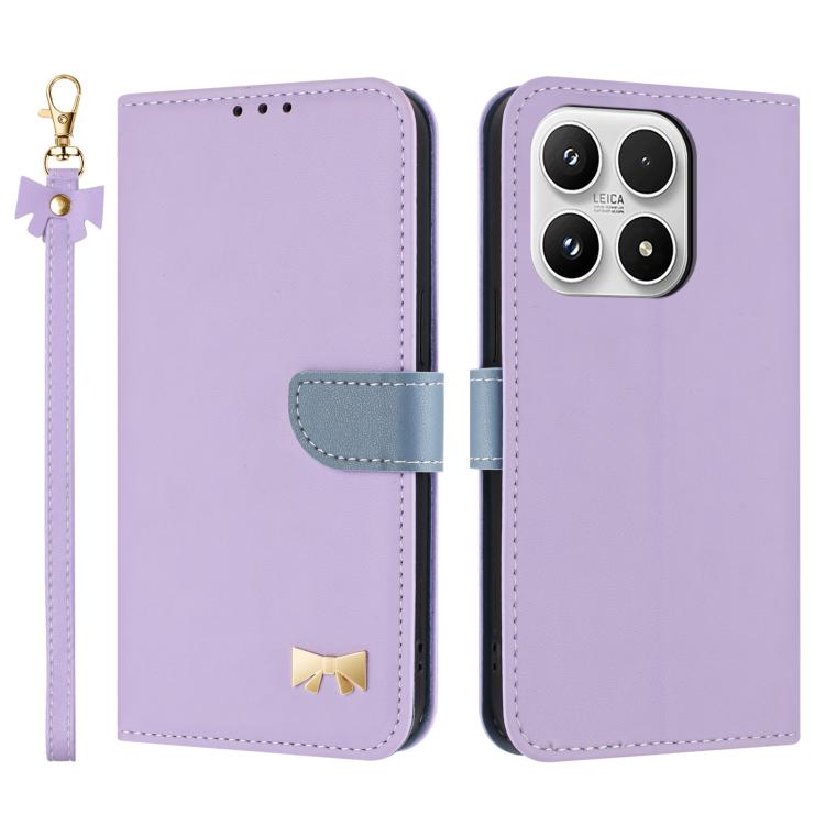 For Xiaomi 17 Metal Bow Leather Phone Case with Hand Strap(Purple)