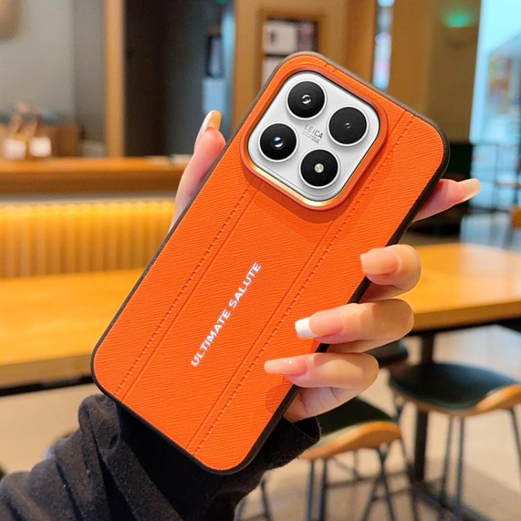For Xiaomi 17 Metal Camera Lens Frame Buttons Vegan Leather Phone Case(Orange)