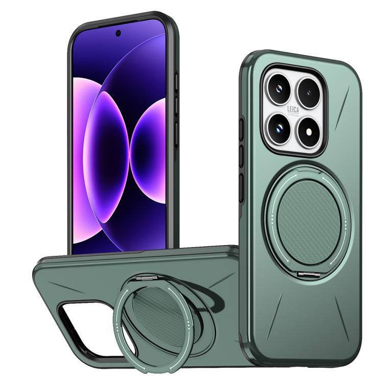 For Xiaomi 17 Metal Rotation Holder MagSafe TPU Hybrid PC Phone Case(Grey Green)