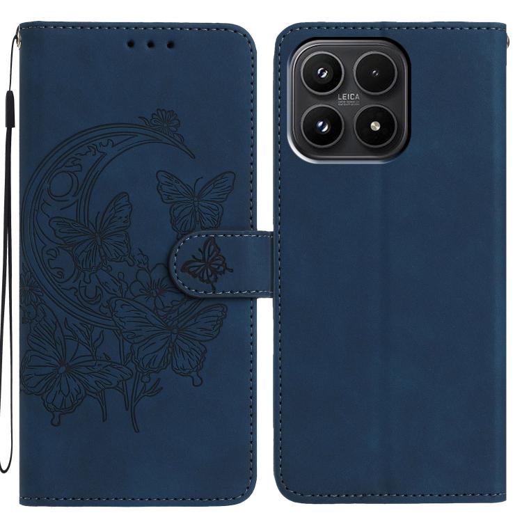For Xiaomi 17 Moonlit Butterfly Dance Pattern Embossed Leather Phone Case(Navy Blue)